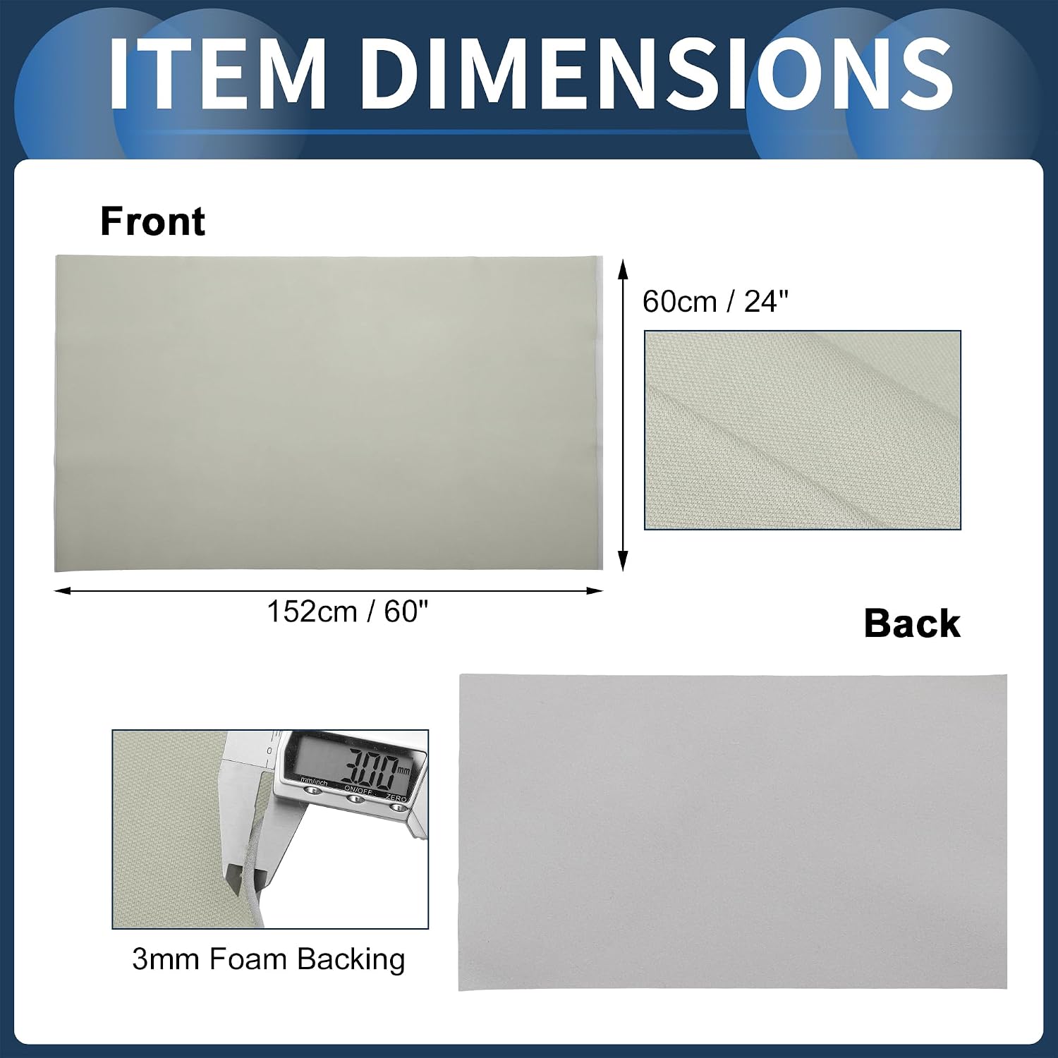 Headliner Fabric 24" l x 60" W for Car Truck RV SUV Automotive Interior Trim DIY Roof Repair Replacement Foam Backing Breathable Mesh Fabric Gray