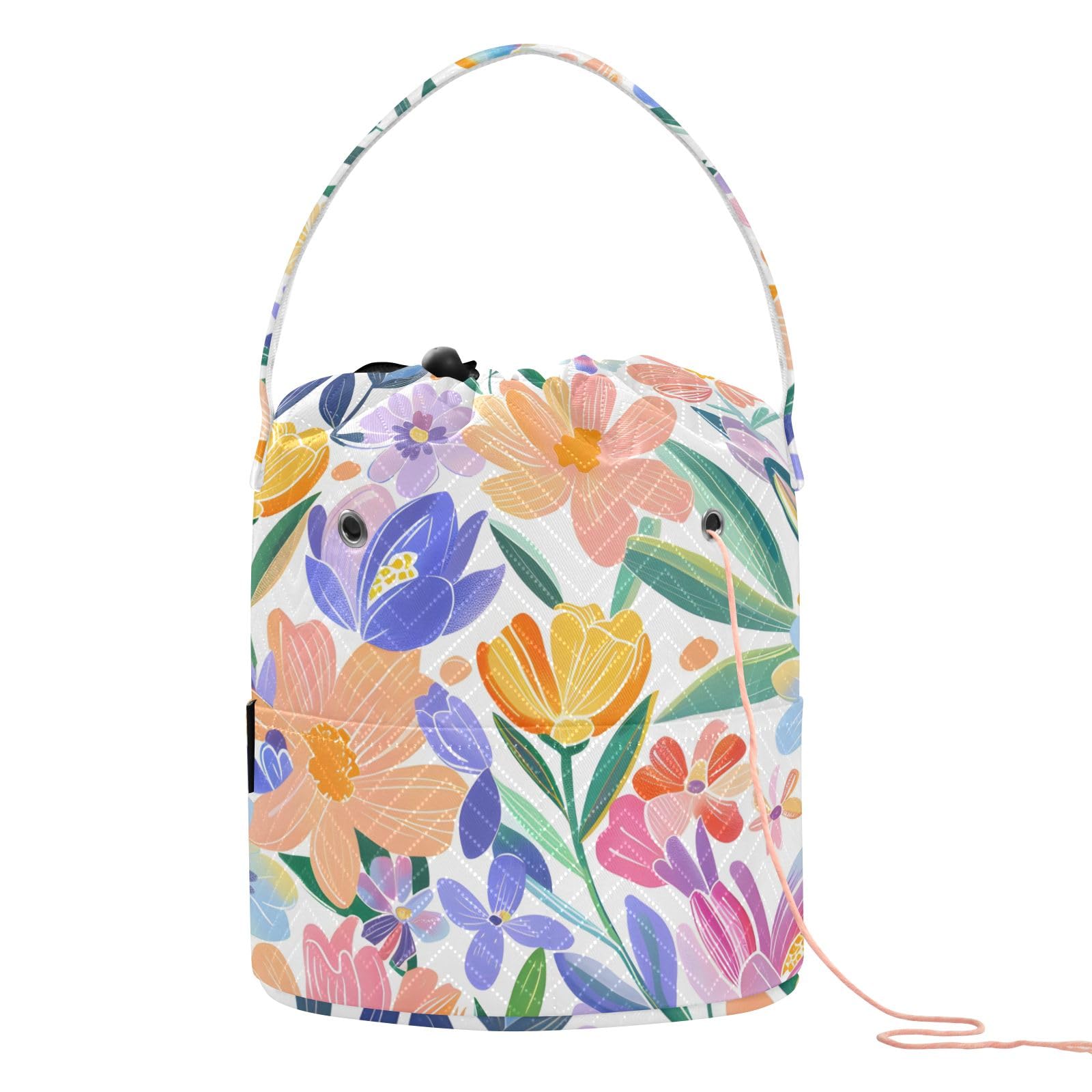 Yarn Storage Bag Small Crochet Bag Knitting Bag Organizer Spring Flowers Cute Yarn Bags for Crocheting Basket