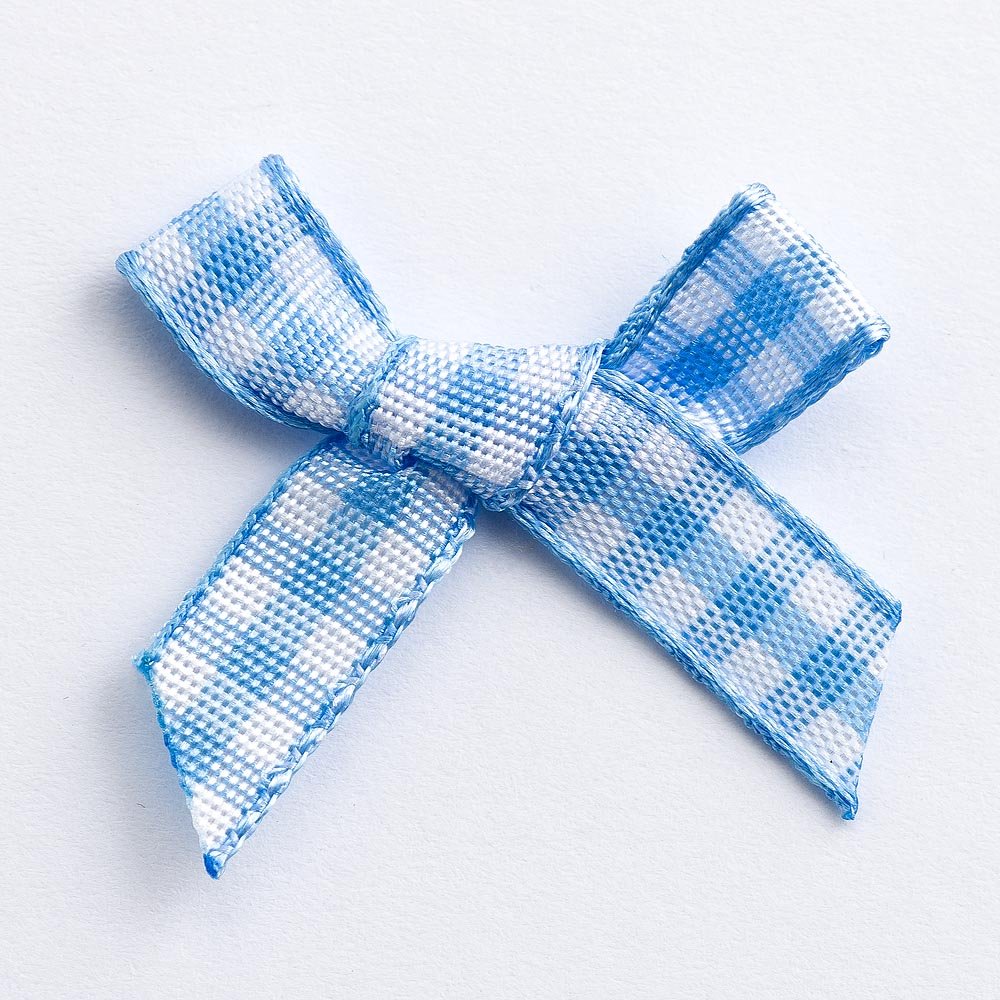 Italian Options Mini Gingham Ribbon Bows, Chequered Bows for Crafting, Gifts, Home Furnishings, Clothing, Sewing, Hair Bow, Wedding Stationery, Gingham Hair Accessories, Blue, 100 Pack, 3cm