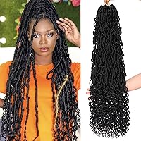 Vista 40 de Leeven 7 Paquetes Cabello Crochet Faux Locs con Puntas Rizadas 14 Pulgadas Pre-enrollado Goddess Locs Trenzas Crochet Cabello 84 Hebras Negro