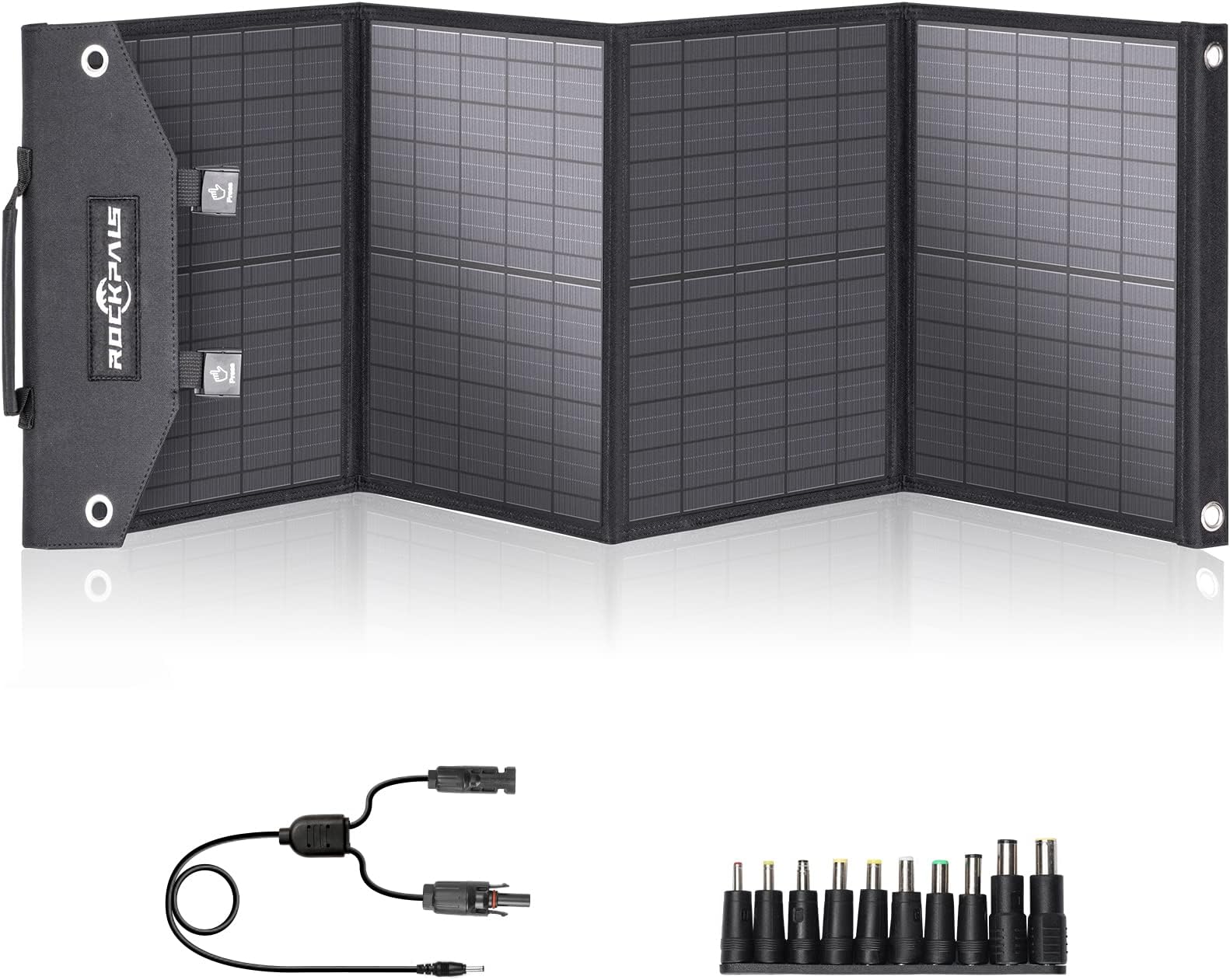 ROCKPALS Foldable Solar Panel 60W SP002 Portable Solar Panel Charger for Jackery/BLUETTI/ECOFLOW/Flashfish Power Station, IP65 Waterproof Solar Panel with QC3.0,USB-C for Camp/RV/Off Grid/Phone/Tablet