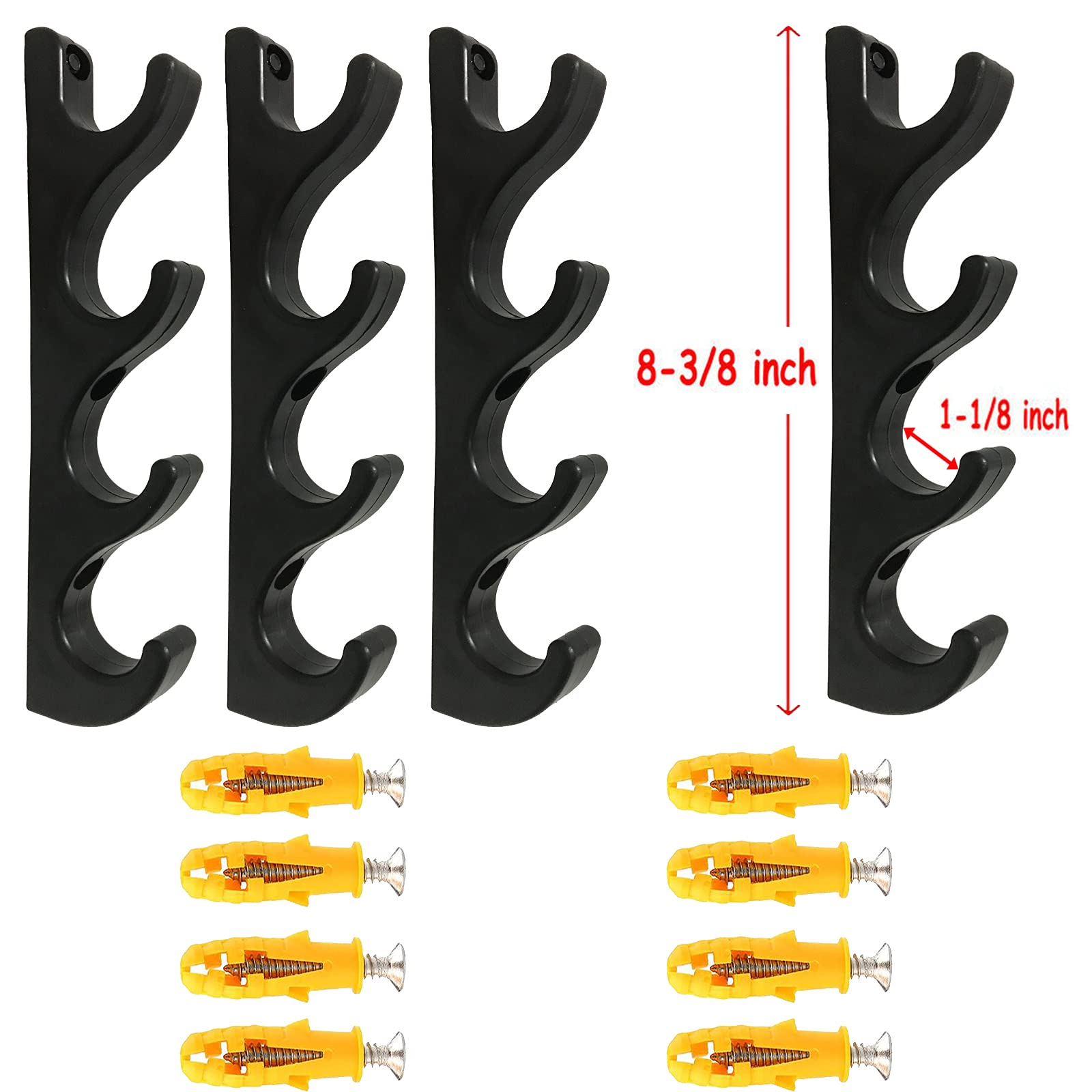 Pmsanzay Horizontal Fishing Rod Rack, 8 Rod Storage, Lightweight Plastic, Black, 1-1/8 Inch Aperture