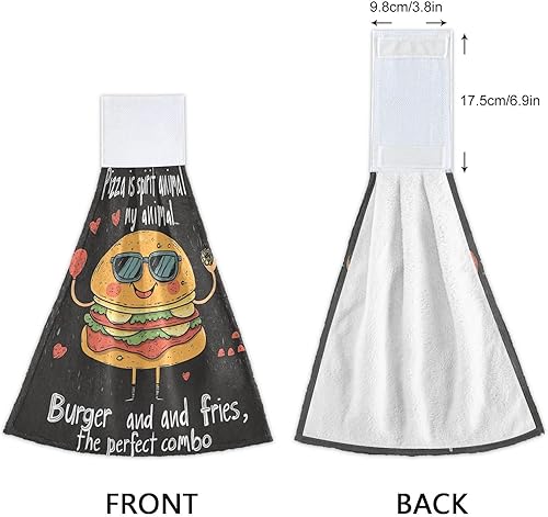 Miniatura 4 de Toallas de cocina colgantes para baño, lindas hamburguesas simples, gasolinera, estilo retro, juego de 2 toallas de Navidad para cocina
