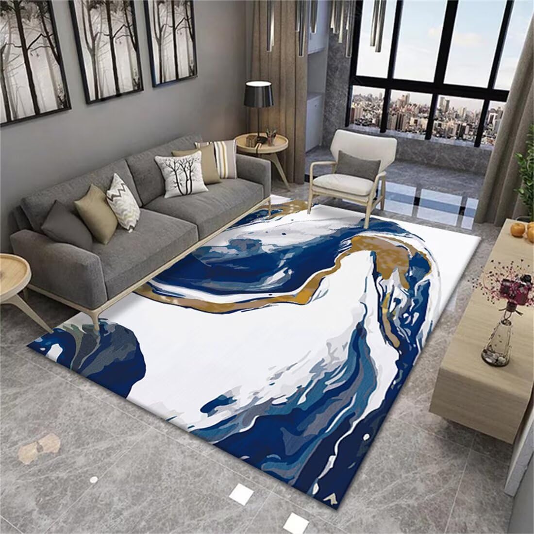 Tapis de canapé abstrait gris bleu 70x140 cm pour un salon moderne et chaleureux