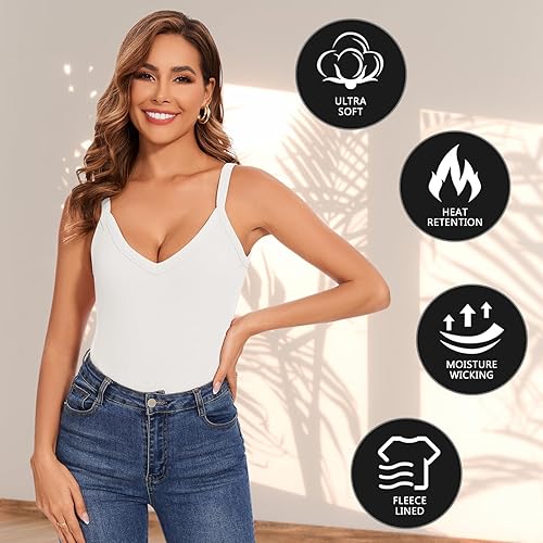 Miniatura 5 de WOWENY Camiseta sin mangas de forro polar térmico para mujer, cuello en V, camisola, capa base cálida, camisola, chaleco de camisola, ropa interior