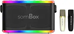 Caixa de Som com Microfone 100W Partybox com HIFI Som 360 Graus Bateria 6000mAh IPX5 RGB Luzes Dinâmicas Karaoke com 2 Microfones 5 Modos de Voz Portátil para Festas e Eventos,Partybox (Preto)