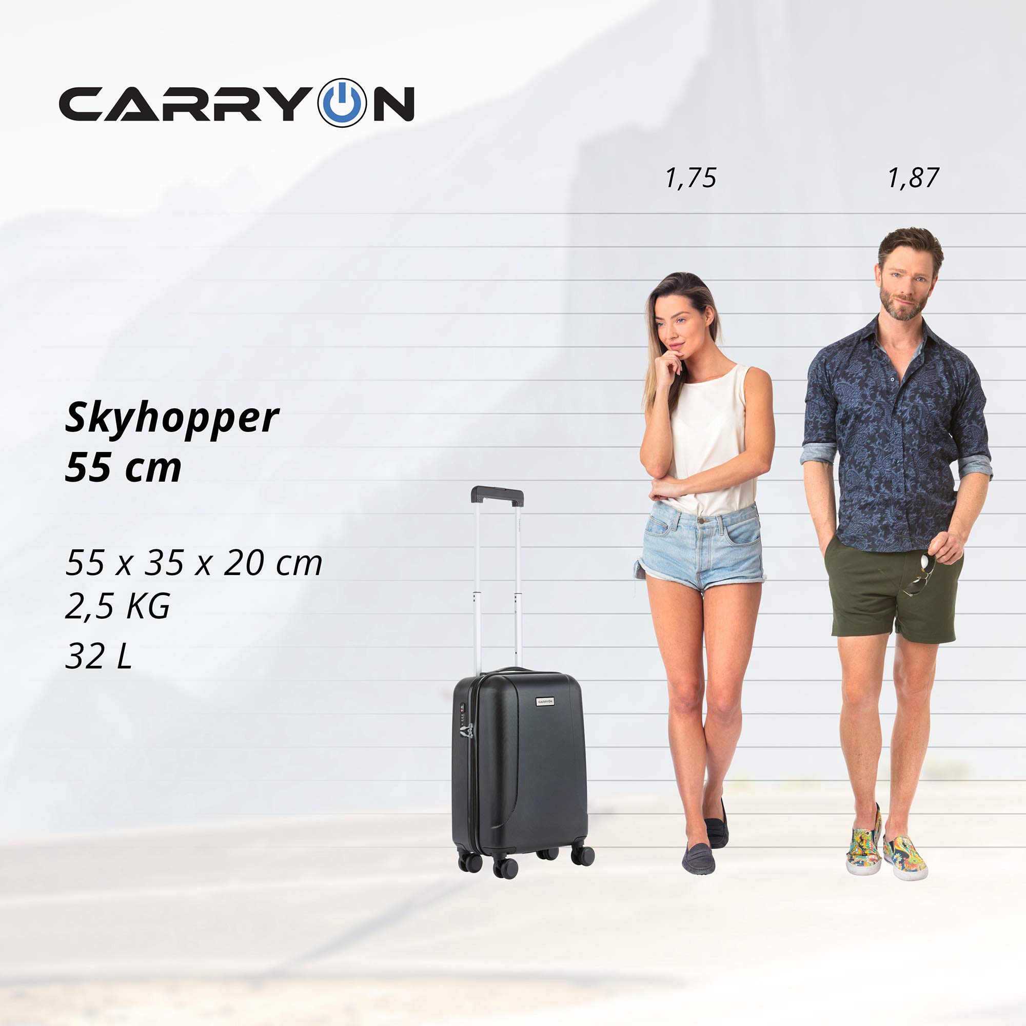 CarryOn Skyhopper kosmetyczka i Bagaż podręczny walizka 55 cm (Czarny, Walizka + kosmetyczka)