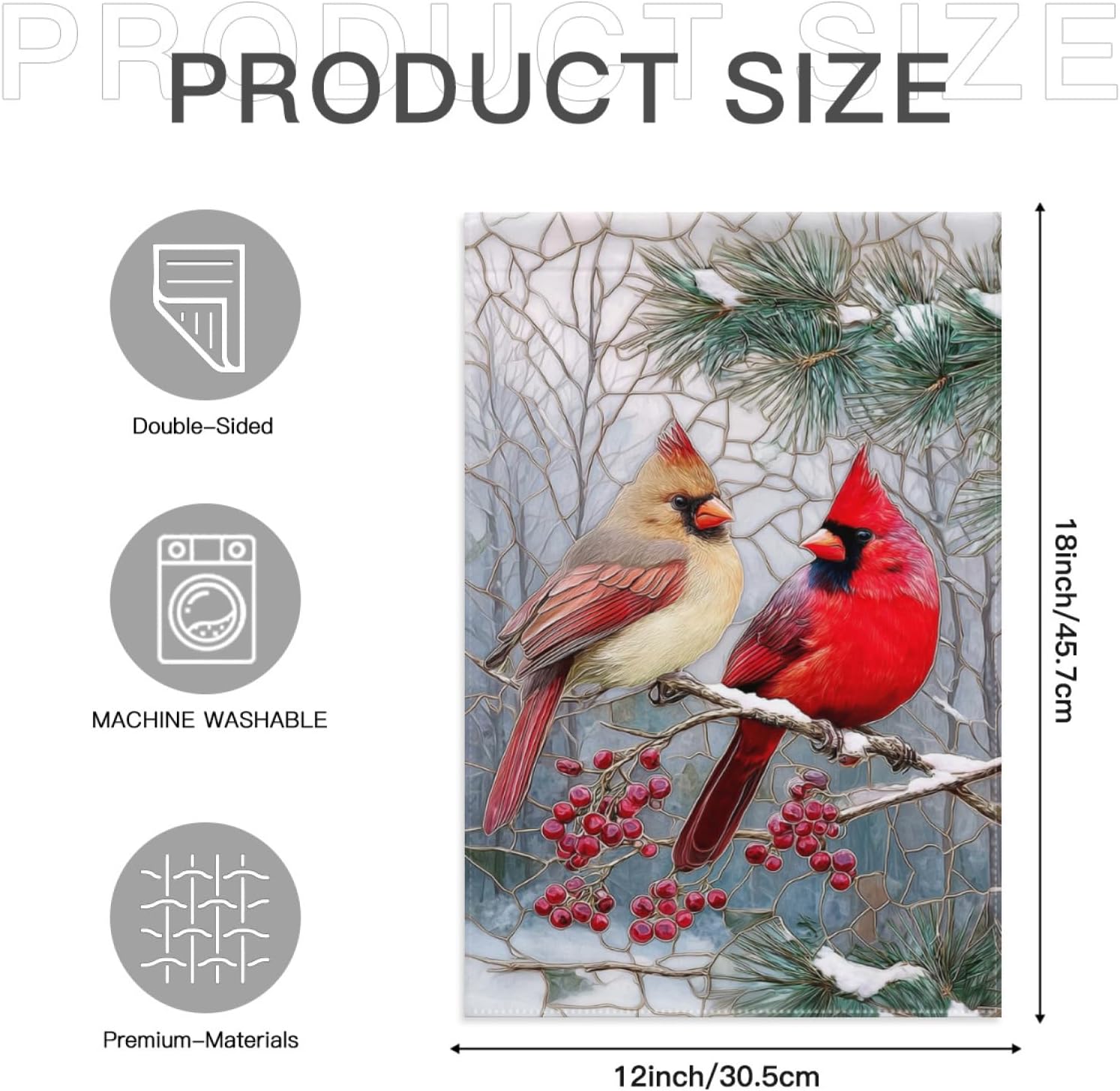 Cardinal Christmas Garden Flag Winter Birds On Pine Tree Yard Banner for Outside 12x18 Double Sided Stained Glass Xmas Holiday Decorations New Year January Decor - Image 2