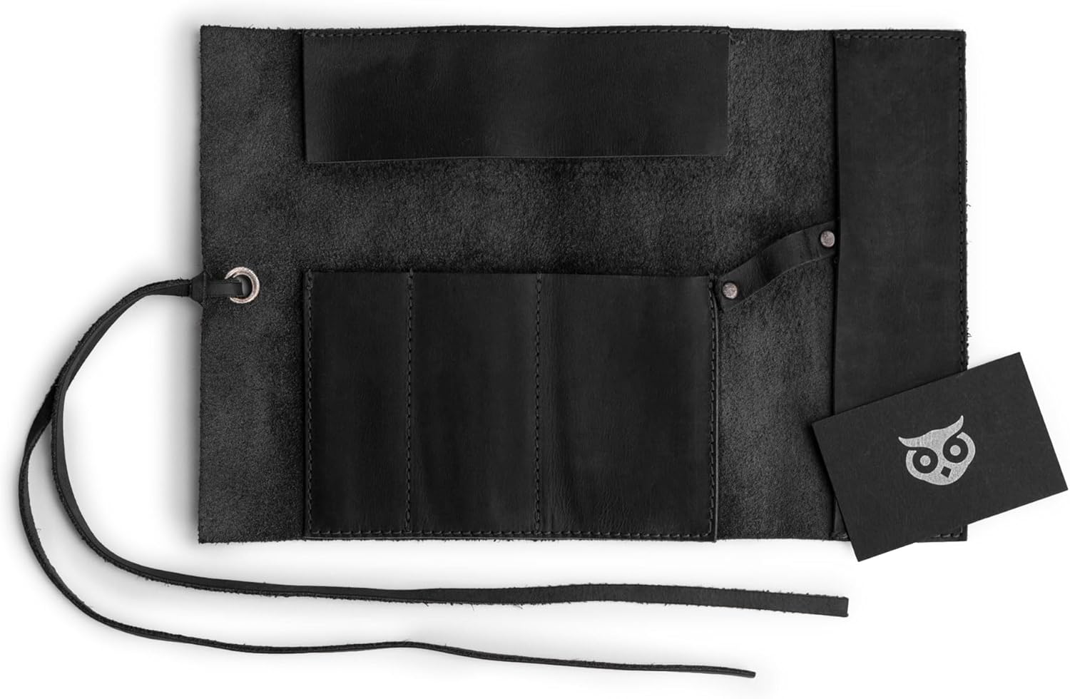 Hide & Drink, Rustic Pencil Roll Pouch, Multi-Purpose Storage Wrap for Scissors, Earphones, Organizer for Craft, Full Grain Leather, Handmade, Charcoal Black