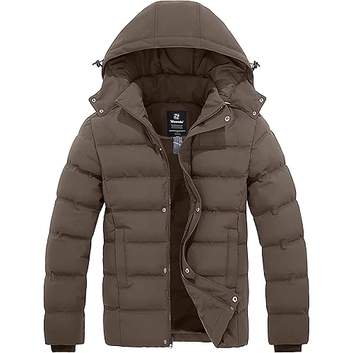 Wantdo Men's Hooded Winter Coat Warm Puffer Jacket Thicken Cotton Coat with Removable Hood