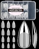 Vista 23 de Puntas de uñas de gel suave extra cortas en forma de almendra, 120 piezas Puntas de extensión de uñas con cobertura total pre-buf, puntas de uñas