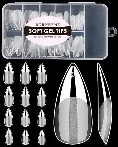 Puntas de uñas de gel suave, aguja media, 120 unidades, puntas de extensión de uñas con forma de cubierta completa, mitad gel mate X puntas de uñas