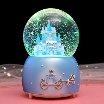 Snow Globe Crystal Ball Music Box Rotating Musical Box with Colorful Lights Castle Melody Musical Artware Dreamy and Exquisite Desktop Ornament for Birthday Christmas Thanksgiving Present