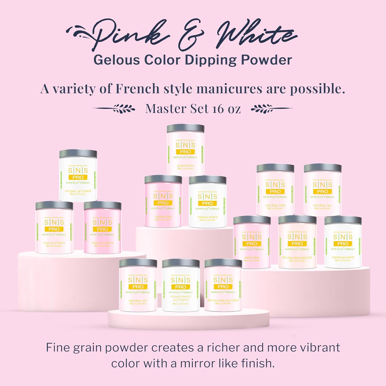 SNS Nails Dip Powder Kit, Set - Pink & White Master 14-Piece Set - Long-Lasting Acrylic Nail Color & Polish Lasts up to 14 days - Low Odor & No UV Lamp Needed - 16 Oz