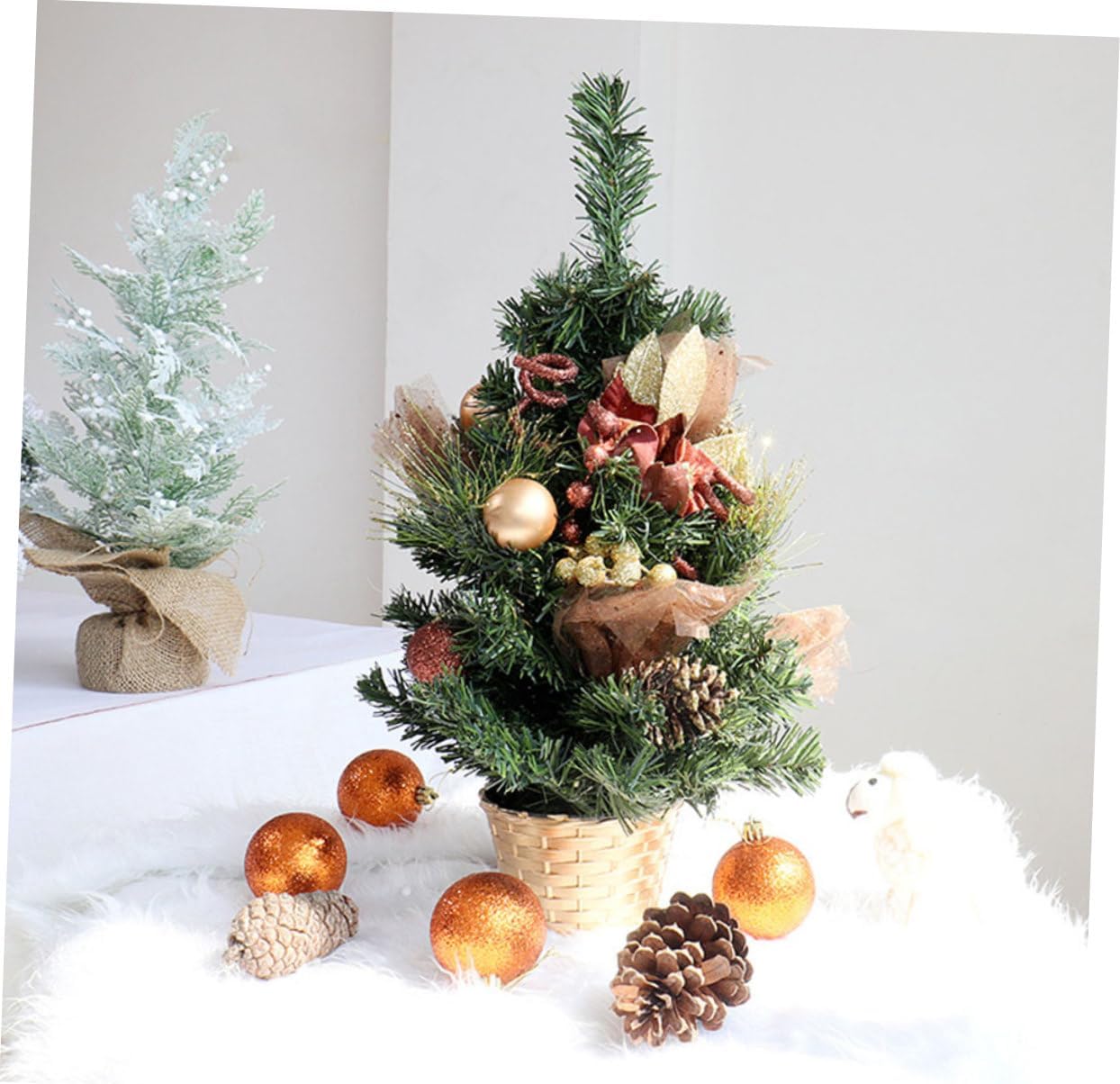 6pcs Tabletop Christmas Tree Stand Sturdy Base Easy to Install Xmas Pine Tree Holder for Festive Decor Faux Woven Basket Design Height for Holiday Displays