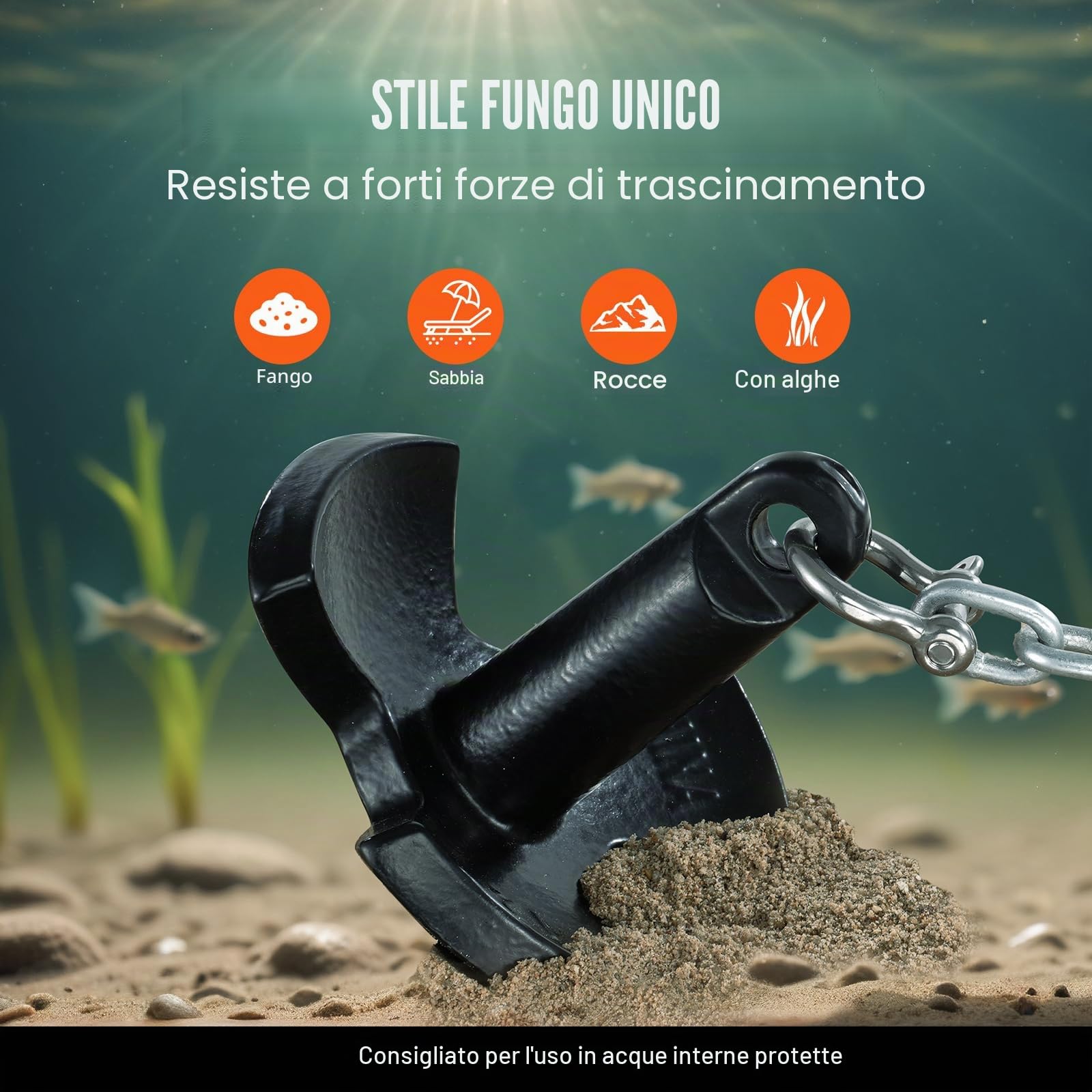 VEVOR Ancora per Barca in Ghisa con Rivestimento in Vinile Nero e Grillo da 5,4 kg, Ancora a Fungo di Grado Marino per Barche Fino a 3,05 m, Eccellente Tenuta in Fiumi e Laghi