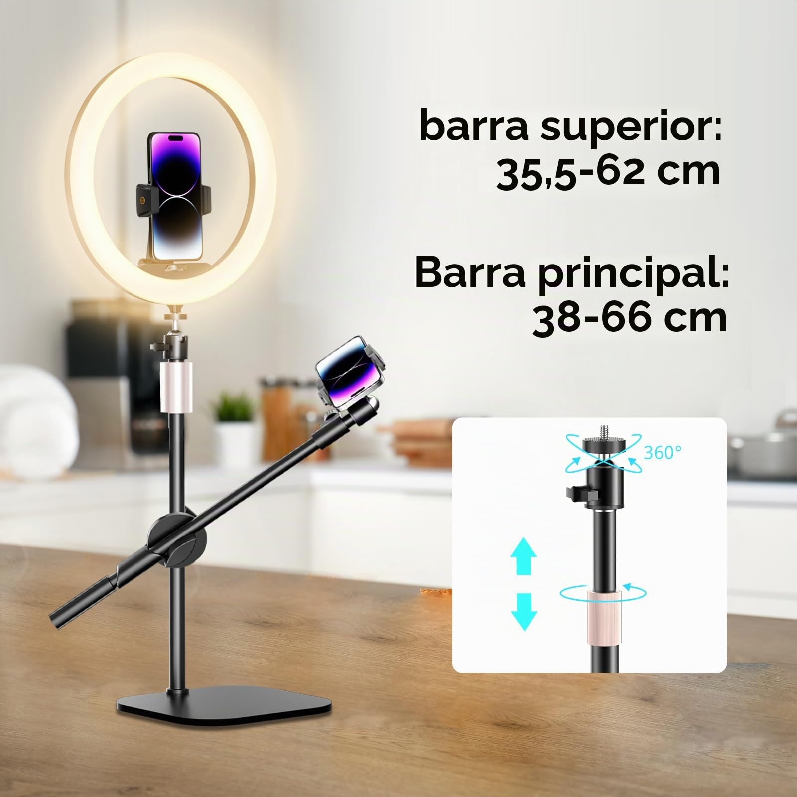 UBeesize 30.5cm Anillo de luz LED con trípode para teléfono móvil, trípode para teléfono móvil con anillo de luz anular, luz LED regulable para grabación de vídeo