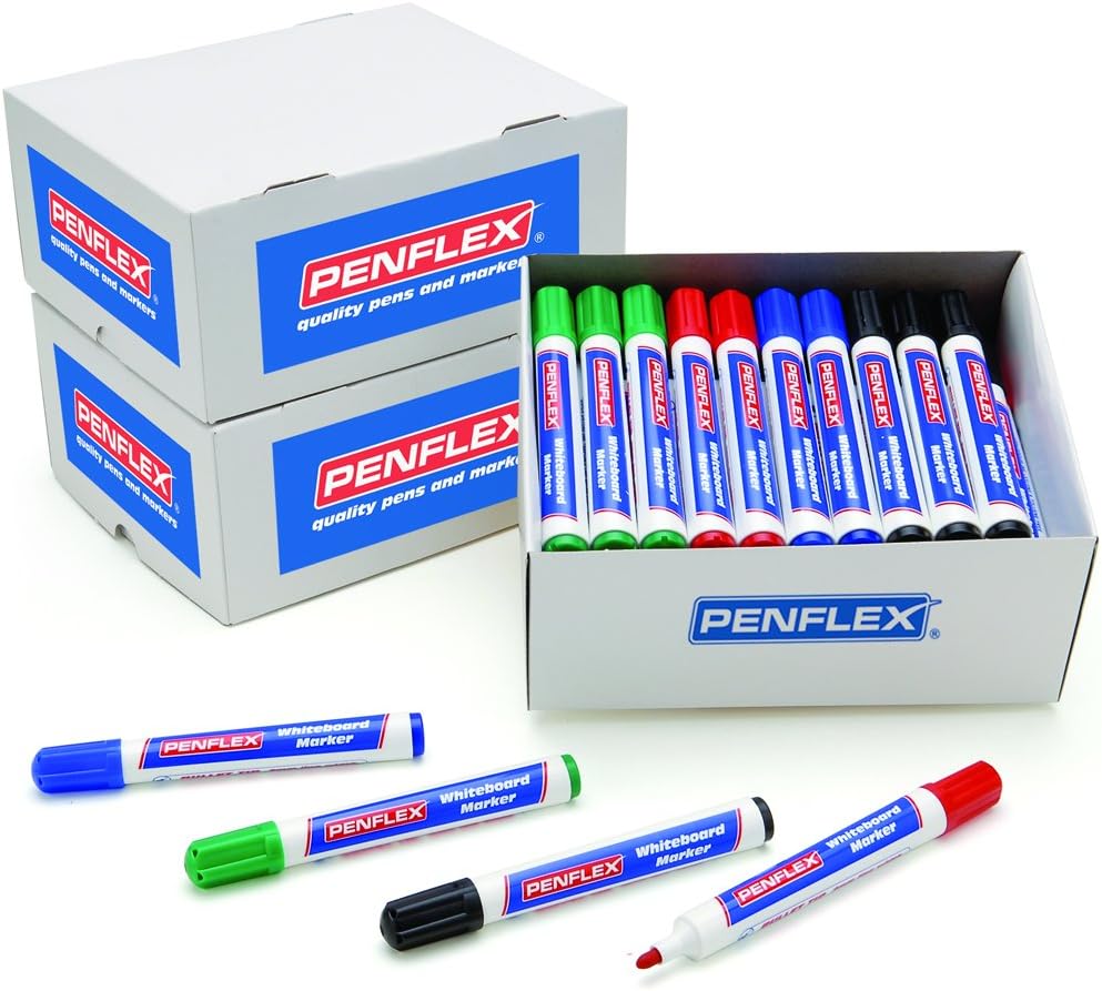 Penflex 806104 Bullet Tip Dry wipe Markers, Assorted Colours (Pack of 50)
