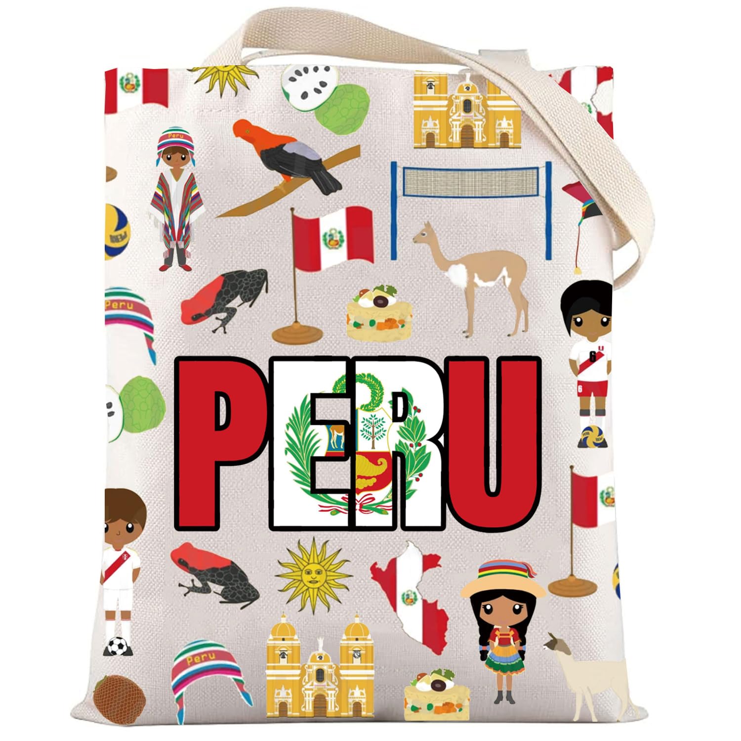 LEVLO Peru Flag Tote Bag Peru American Indian Gift The Republic of Peru Trip Shoulder Bag South America Peru Merchandise, Peru Tote, M