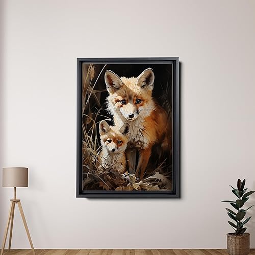 Miniatura 4 de Fox Mother Cub Prints, In The Style Of Stencil,Based, Ivory, Kids Wall Art, Kids Wall Art Display, Mom And Baby Animal Art Print, Decor Canvas, Art