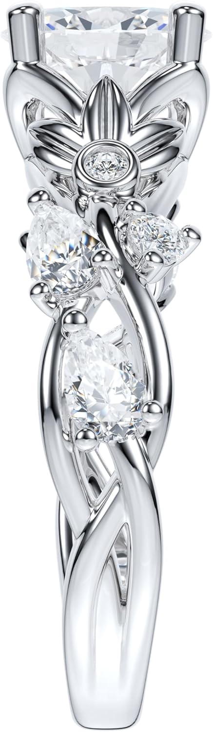 THELANDA Sterling Silver Genuine Moissanite 1.0 CT Oval Cut Engagement Ring Nature Inspired Twisted Vine Floral Design Bridal Promise Ring for Women