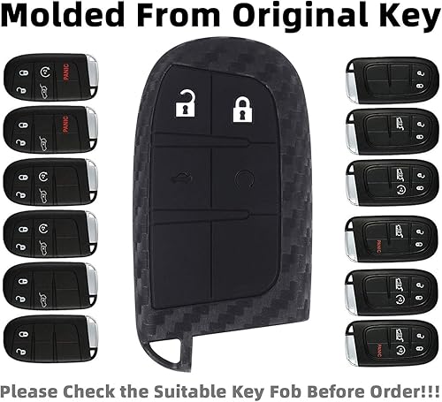 Miniatura 2 de iSaddle Funda de llavero con patrón de fibra de carbono para Chrysler 300 Dodge Ram Charger Challenger Dart Durango Journey Jeep Grand Cherokee