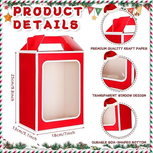 Miniatura 2 de Kosiz 24 cajas de regalo rojas con ventana transparente, bolsas de papel grandes de 9.8 x 7 x 5.1 pulgadas, caja de ramo de dulces de boda, bolsas