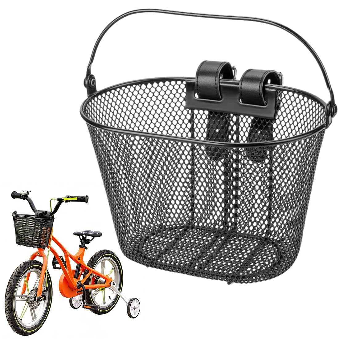 LOMUG Panier de vélo pour enfants, panier de vélo avant en métal pour filles et garçons, panier de guidon amovible avec fixation rapide, cadeau pour enfants, idéal pour la plupart des vélos pour