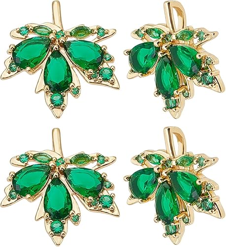 Beebeecraft 1 caja de 8 dijes de hoja de arce chapados en oro de 18 quilates con circonita cúbica roja/verde para collar de Acción de Gracias,