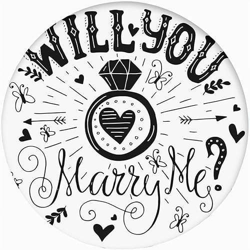 Miniatura 1 de Engagement Party Round Fitted Tablecloth with Elastic Edge,Western Themed Will You Marry Me Quote Print Polyester Table Cloth, XXSmall, Fit Round