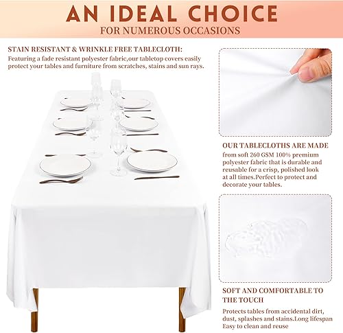 Miniatura 9 de Showgeous Paquete de 4 manteles rectangulares color blanco, 60 x 102 pulgadas, mantel de poliéster resistente a las arrugas para bodas, comedor,
