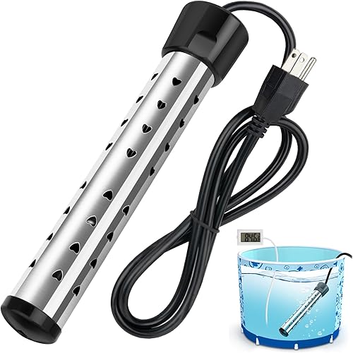 2000W Immersion Water Heater, Portable Water Heater Electric with 304 Stainless Steel, Bucket Bathtub Heater with Thermometer & Power-Off Protection, Quickly Heat 5 Gallons of Water in Minutes