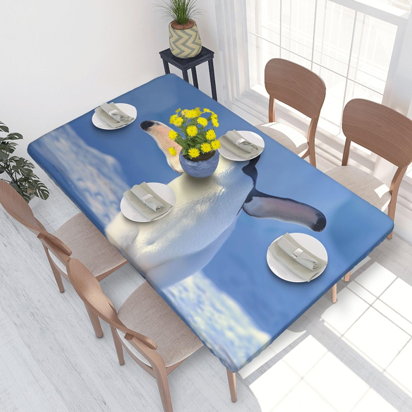 DCARSETCV Cute penguin Printed 4FT Waterproof Tablecloth with Elastic Edged Protect & Decor Your Table, Oil-proof Washable Table Cloth Cover for Dinner Picnic Party