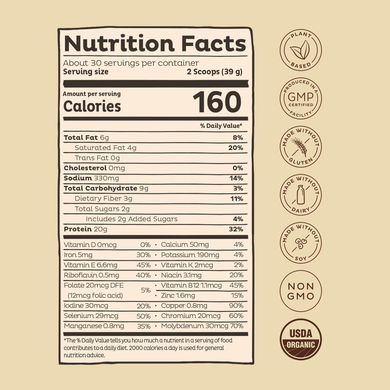 KOS Organic Plant Based Protein Powder, Chocolate - Delicious Vegan Protein Powder - Keto Friendly, Gluten Free, Dairy Free & Soy Free - 2.6 Pounds, 30 Servings : Health & Household