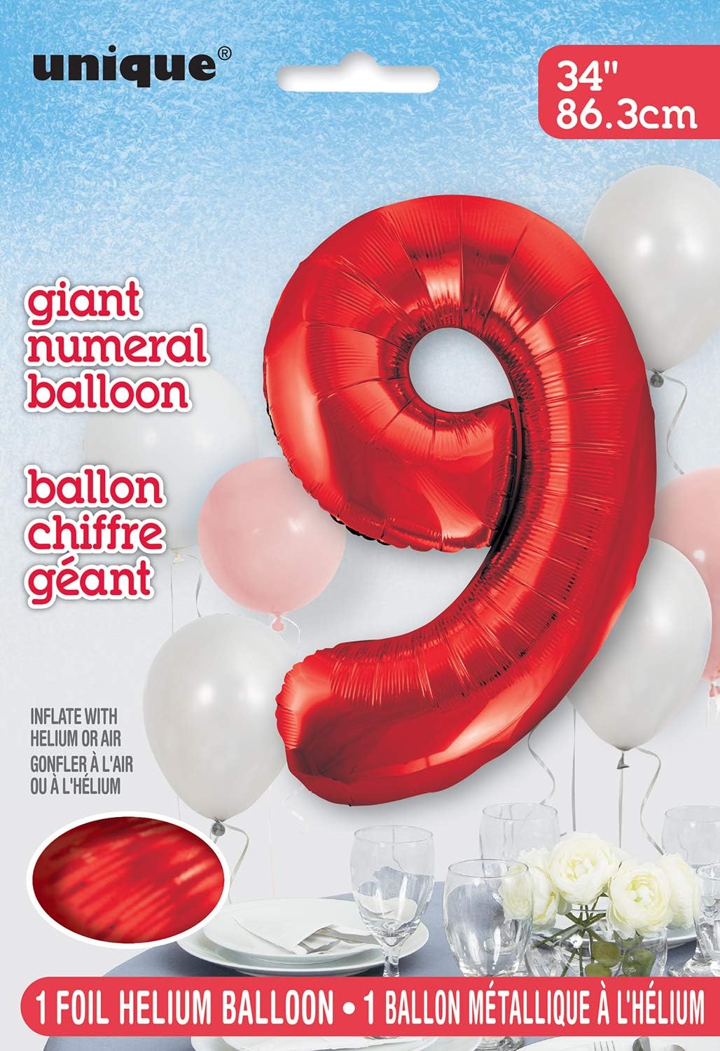 Red Number 9 Shaped Large Foil Balloon (86cm) 1 Piece - Perfect for Birthday Parties and Special Events, 86 cm - Image 3