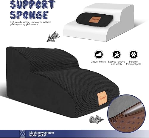 Miniatura 4 de Topmart Rampasescalones de espuma para perros de 3 niveles, peldaños antideslizantes con cubierta impermeable, escaleras extra anchas y profundas
