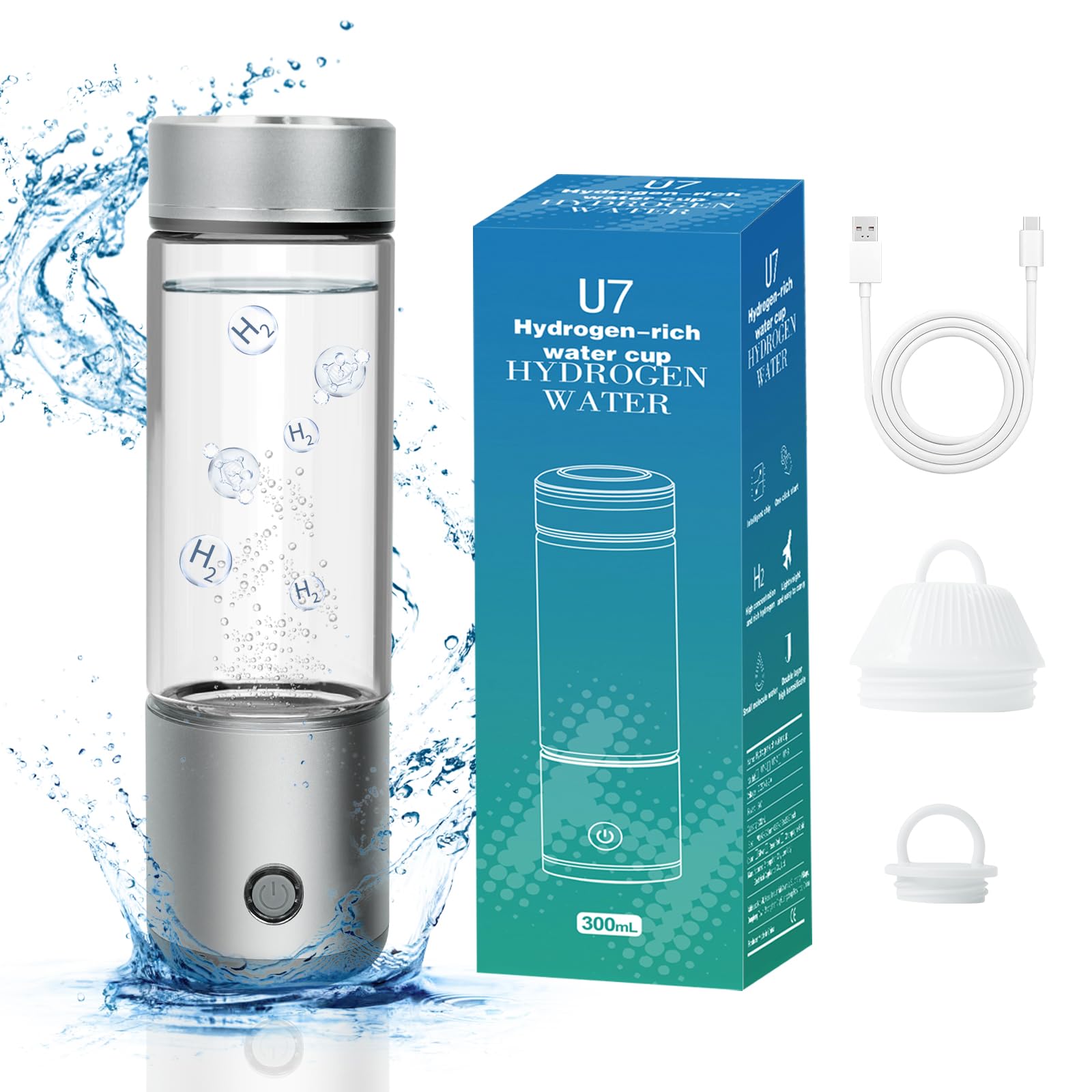 Janebrty 2024 Hydrogen Water Bottle 300ml 2000PPB Portable Electrolyzed Hydrogen Rich Water Generator with SPE PEM Technology Hydrogen Water Pitcher Alternative for Family Sport Office Travel Gift