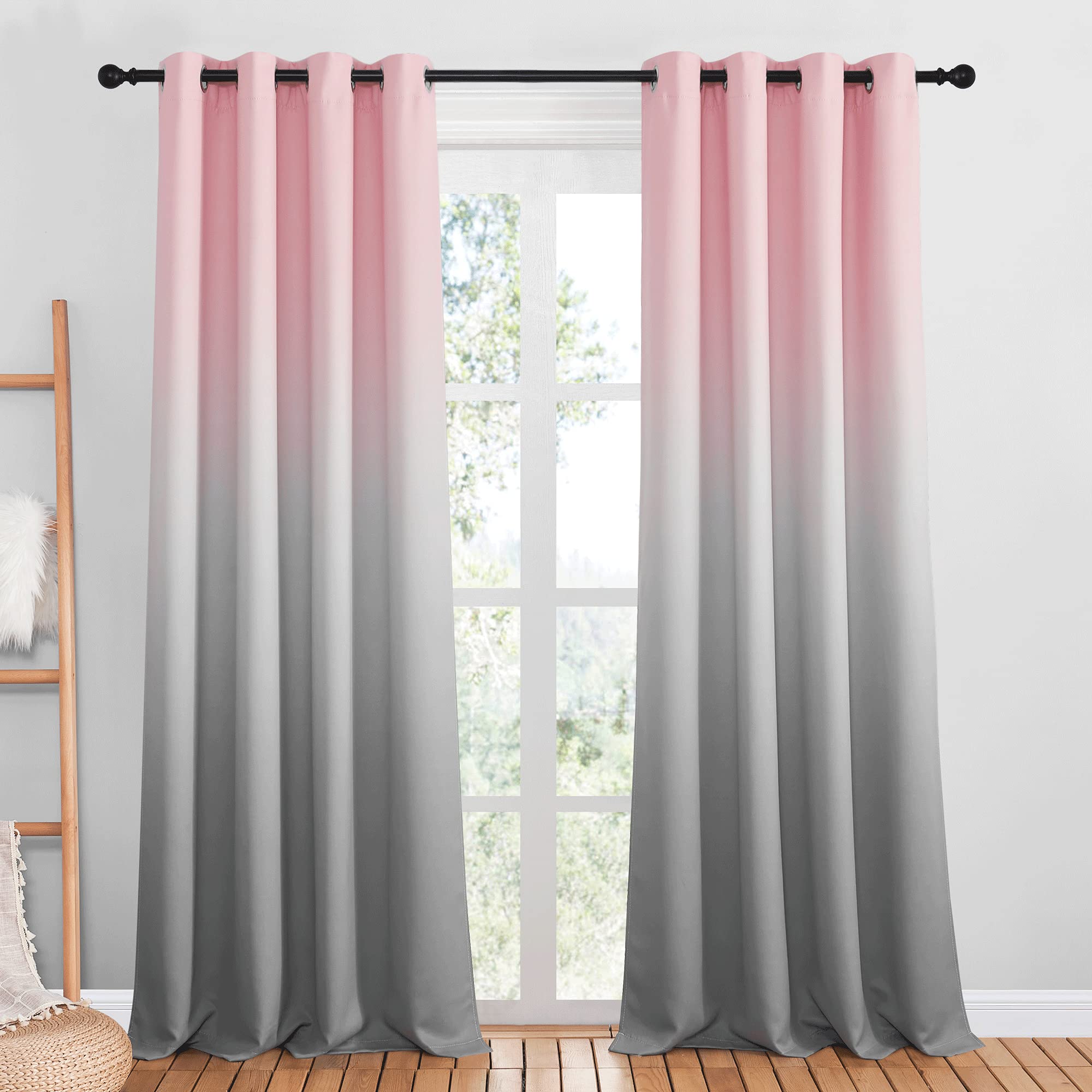 NICETOWN Room Darkening Curtains for Sliding Glass Door, Thermal Insulated Home Decoration Drapes for Girl Daughter Room Nursey Infant Bedroom Living Room, Blush and Grey, 52" Wide x 84" Long, 2 Count
