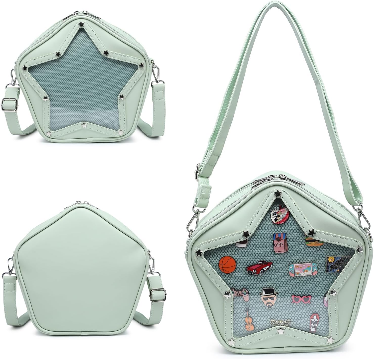 CHERRY SAUCE Kawaii Star PU Leather Ita Bag Y2k Shoulder Crossbody Bag Aesthetic Cute Pin Display