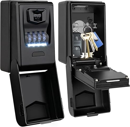 Miniatura 10 de HUANLANG Caja de bloqueo de llave de montaje en pared, caja de bloqueo de combinación para exteriores con diales iluminados, caja de seguridad