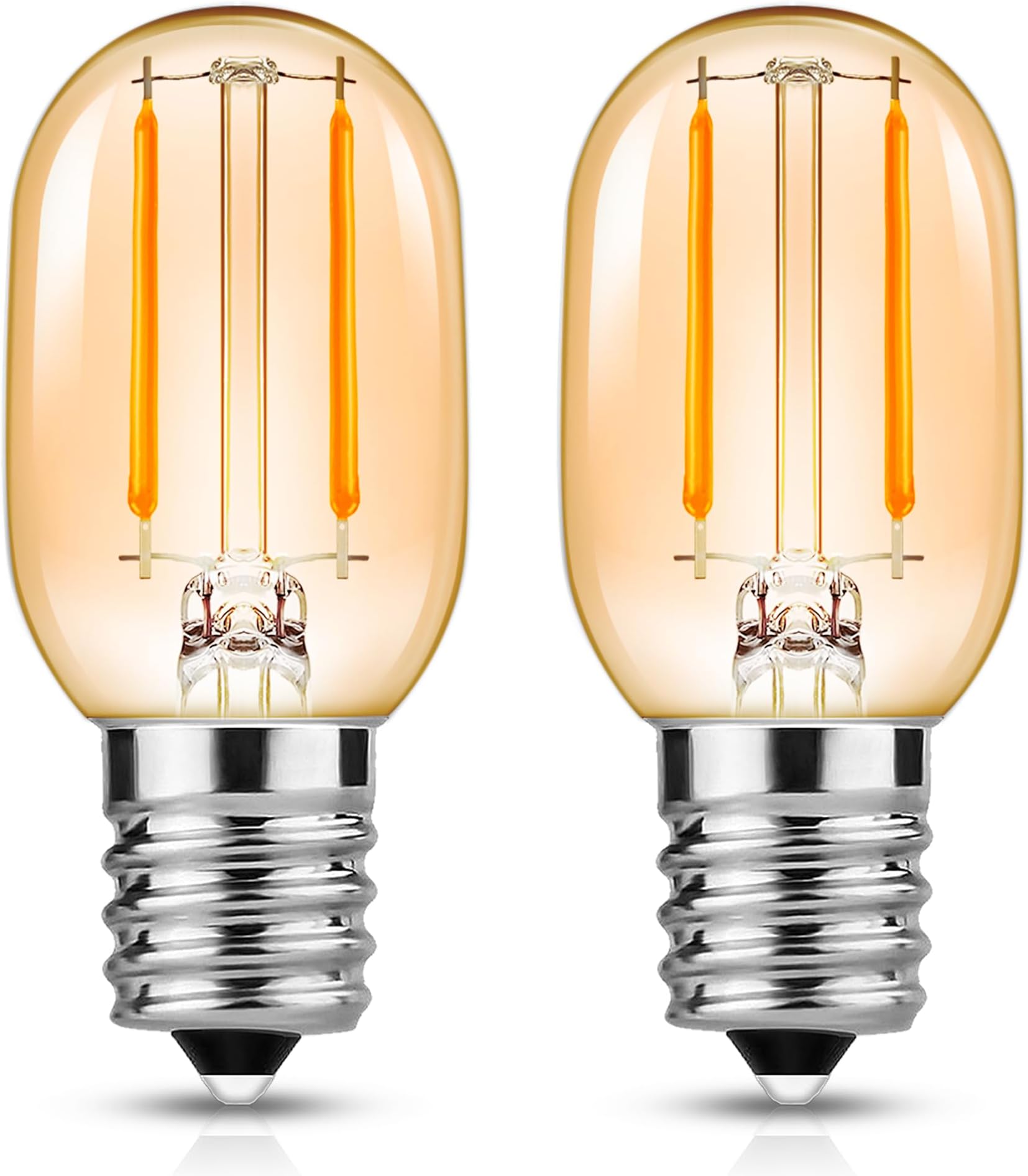 EvaStary E14 LED Light Bulb, 1W Vintage Amber Glass LED Filament Bulb, 2200K Warm White, E14 SES Small Screw Night Light Bulb, 10W Equivalent T22 Tubular Fridge Bulbs, 2 Pack