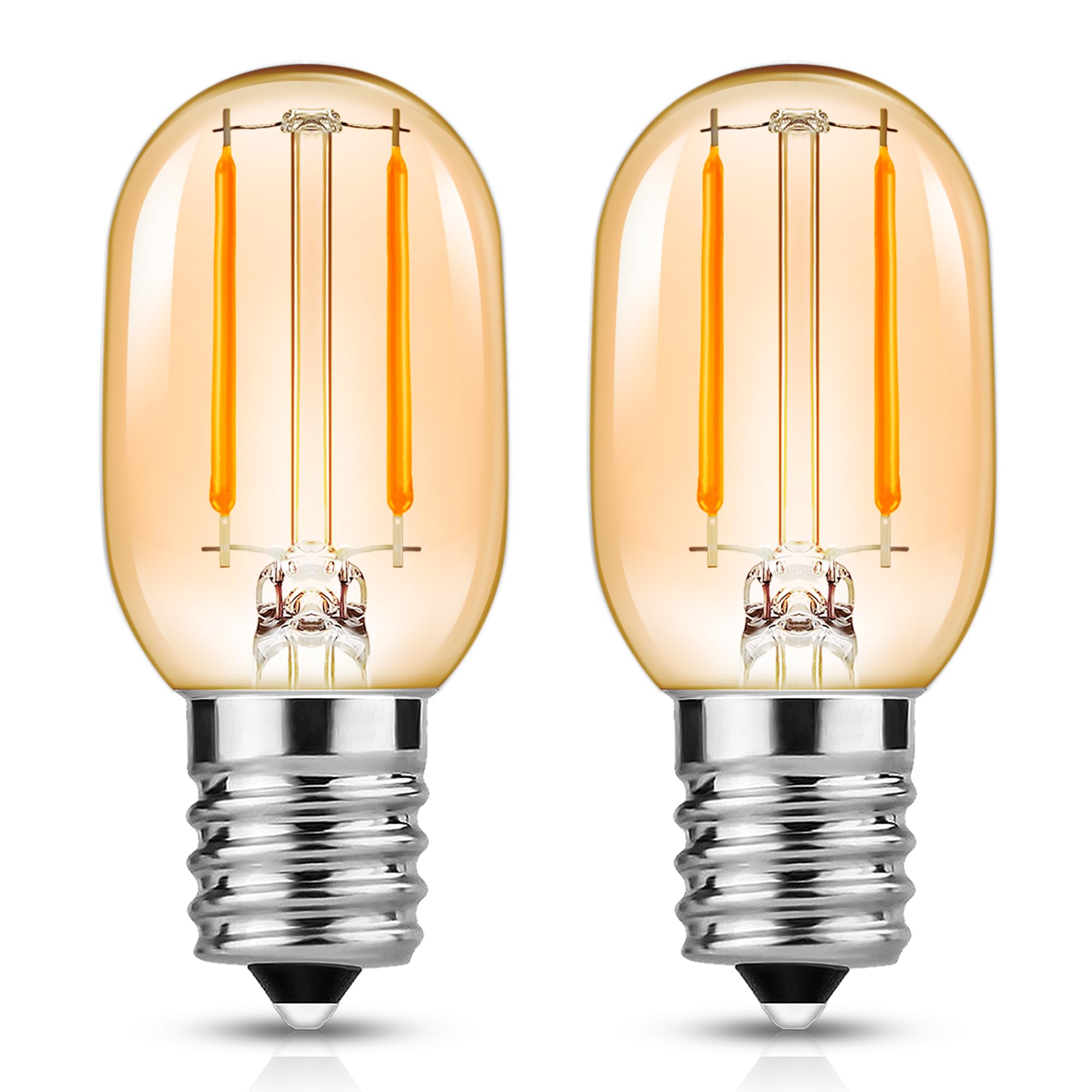 EvaStary E14 LED Light Bulb, 1W Vintage Amber Glass LED Filament Bulb, 2200K Warm White, E14 SES Small Screw Night Light Bulb, 10W Equivalent T22 Tubular Fridge Bulbs, 2 Pack