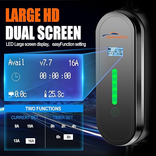 Miniatura 2 de Cargador de vehículo eléctrico de nivel 1 y nivel 2, cargador de coche eléctrico portátil SAE J1772 de 16 amperios 110-240 V, corriente ajustable