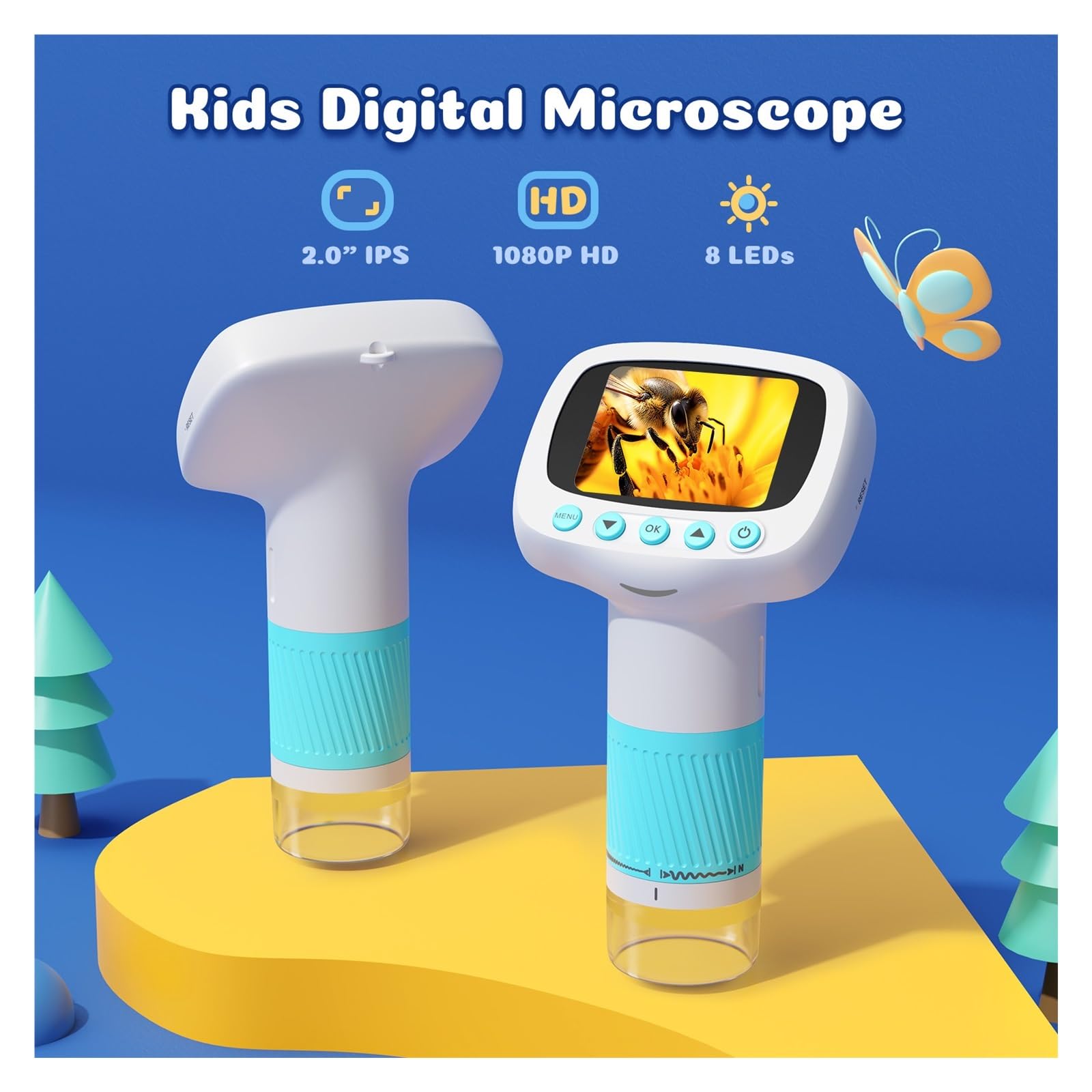 Microscopio e sveglia 2 in 1 for bambini - Giocattolo educativo STEM con luce, ingrandimento 1000X, Strumenti ampiamente utilizzati(Oranje)