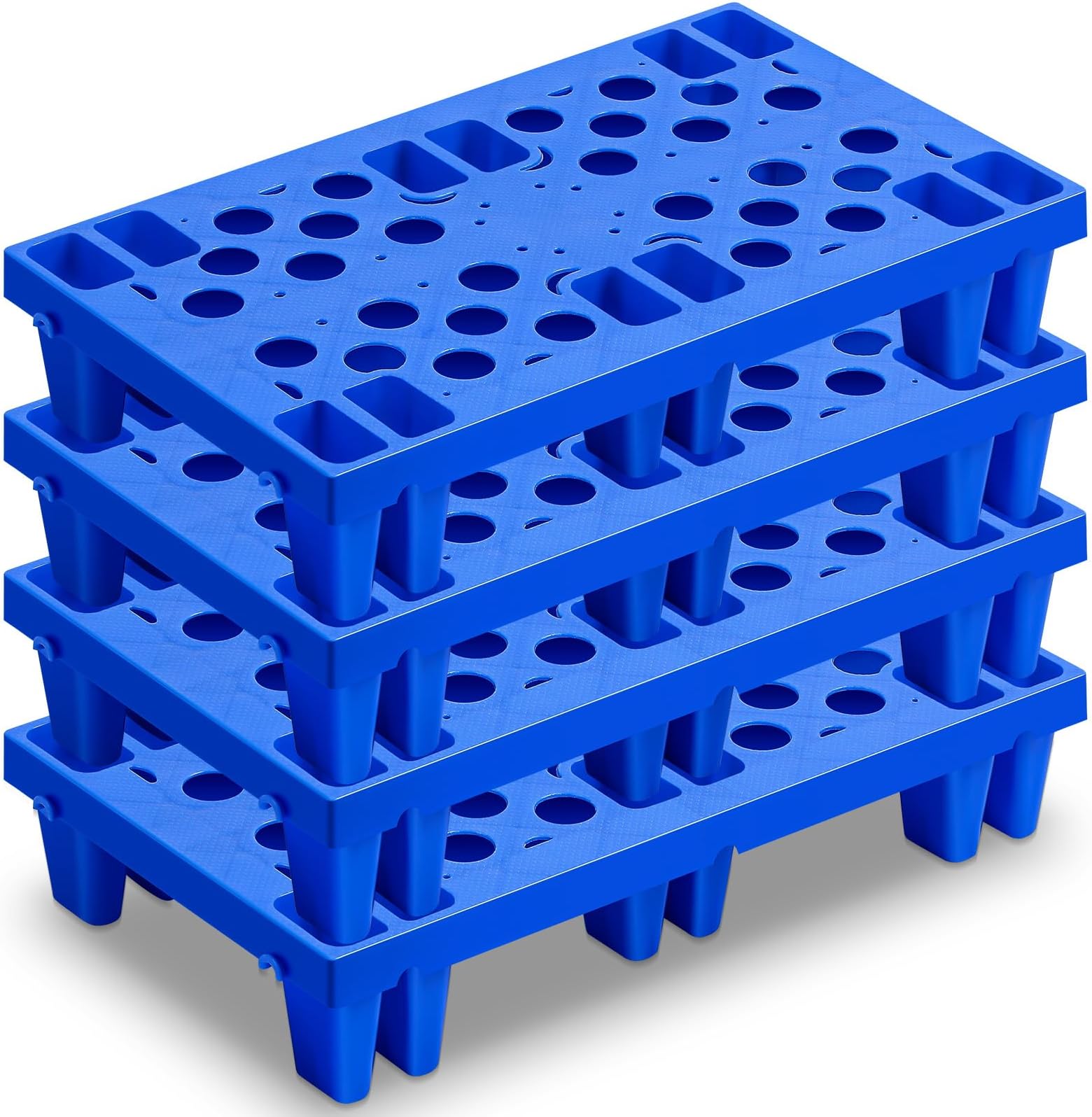 Singhoow 4 Pieces Nestable Moisture Proof Plastic Pallets 19.6 x 11.8 x 3.9 Inch Blue Lightweight Floor Pallet with Breathable Grid for Supermarket Restaurant Shop Warehouse Basement Storage