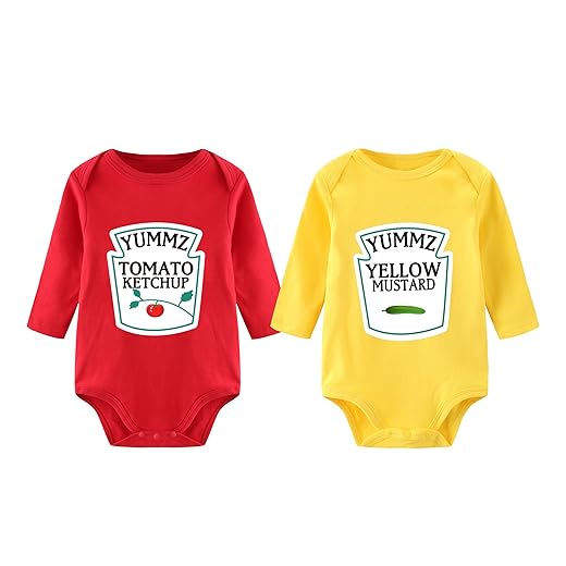 YSCULBUTOL Body para bebês gêmeos Yummz Tomate Ketchup Mostarda Vermelho Amarelo Macacão Meninos Meninas Roupas para Bebês