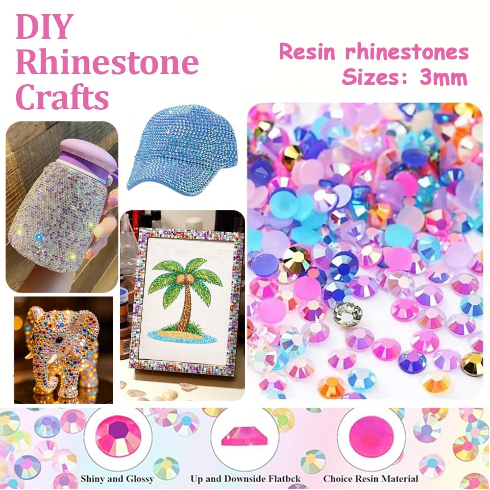 40000Pcs 40 Colors Resin Rhinestone Bedazzling Kit 3mm Small, Jelly Rhinestone Kit for Bedazzling Flatback Gems, for Clothes Nail Book Diamond Art - 4