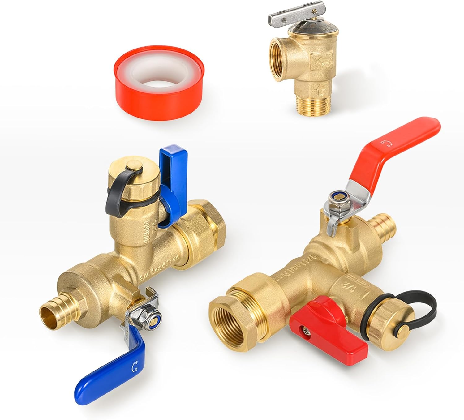 (Set of 1 Kit) HeSun 3/4" FIP X 3/4" PEX-B Crimp IPS Isolator Tankless Water Heater Service Valve Kit, with Pressure Relief Valve (TOOL053)