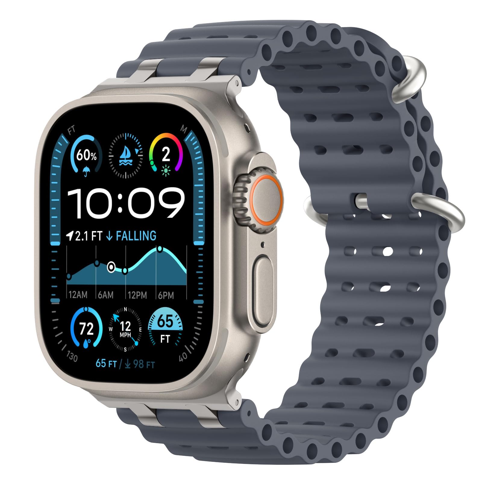 Upgraded Ocean Band Compatible with Apple Watch Ultra 3/2/1 49mm, S11/S10 46mm, 9/8/7 45mm, SE3/SE2/SE/6/5/4 44mm, 3/2/1 42mm, Metal Connector Breathable Sport Watch Strap for Men Women