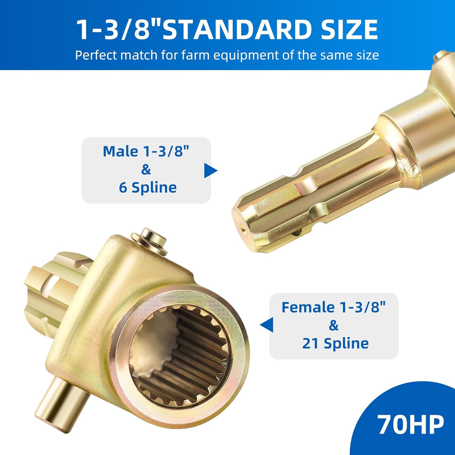 New PTO Extender for tractor, Female 1 3/8'' 21Spline, Male 1-3/8'' 6 Spline, 70HP, Push-Pin PTO Adapter quick connect for tractor